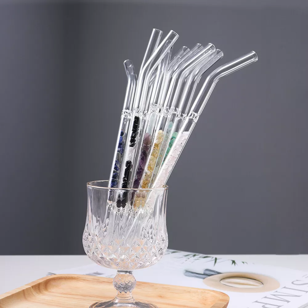 Natural Glass Drinking Straws With Crystal Quartz Chips Stones Healing  Reusable