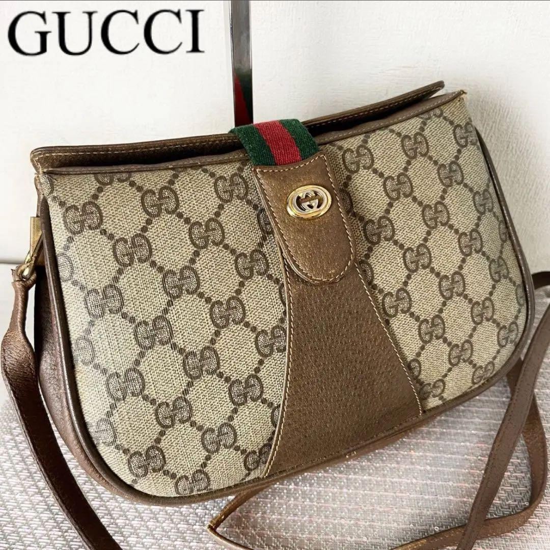 GUCCI Vintage GG Sherry Line Brown PVC Shoulder Bag F06171505