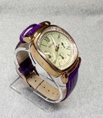 Gossip GSP866 Womens 40mm Chronograph Watch Jeweled Bezel Purple Leather Band