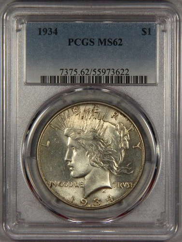 1934 Silver Peace Dollar PCGS MS62 $1