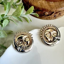 Vintage Style Sun Crescent Moon Gold & Silver Earrings Stud Celestial Boho NEW