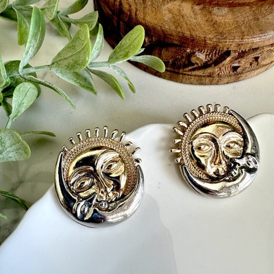 Vintage Style Sun Crescent Moon Gold & Silver Earrings Stud Celestial Boho NEW