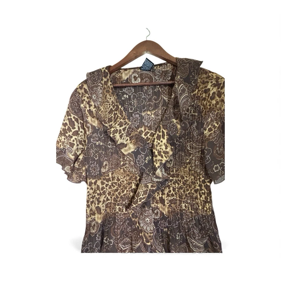 Blusa Mujer George Leopardo y Cachemira Marrón Manga Corta Talla 1X/16W Foto 2 de 4