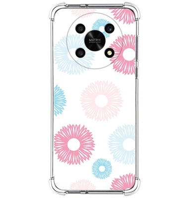 Custodia Glitter Con Fiori Per Honor Magic 5 Lite 5G - Silicone TPU Trasparente Con Carta Glitter - Colore Blu - Antiurto E Sottile - 3