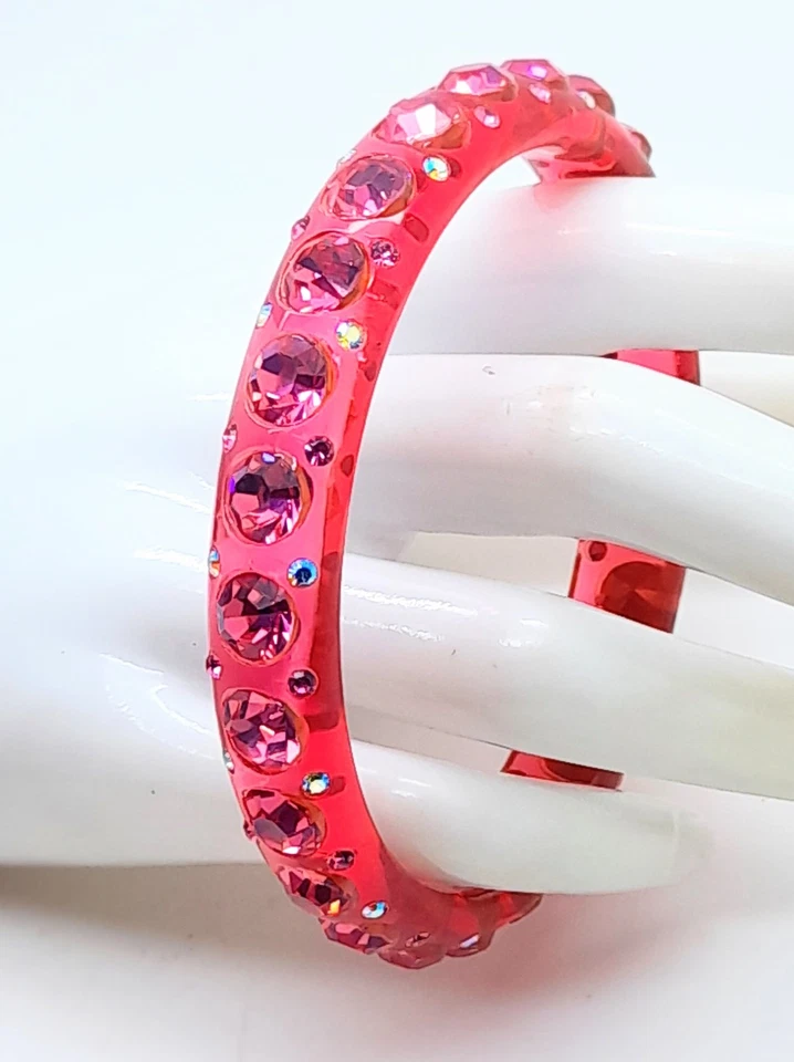 Pulseiras pulseiras da moda rosa transparente redonda de plástico rosa e strass ab -1 - Imagem 2 de 4