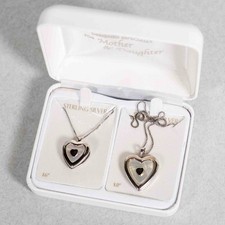 Mother And Daughter 925 Sterling Silver Necklace Set With Hearts Jewelry