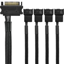 15-Pin SATA to 4 PC Fan Power Adapter Cable 12-inch 30cm Black Sleeved 12V
