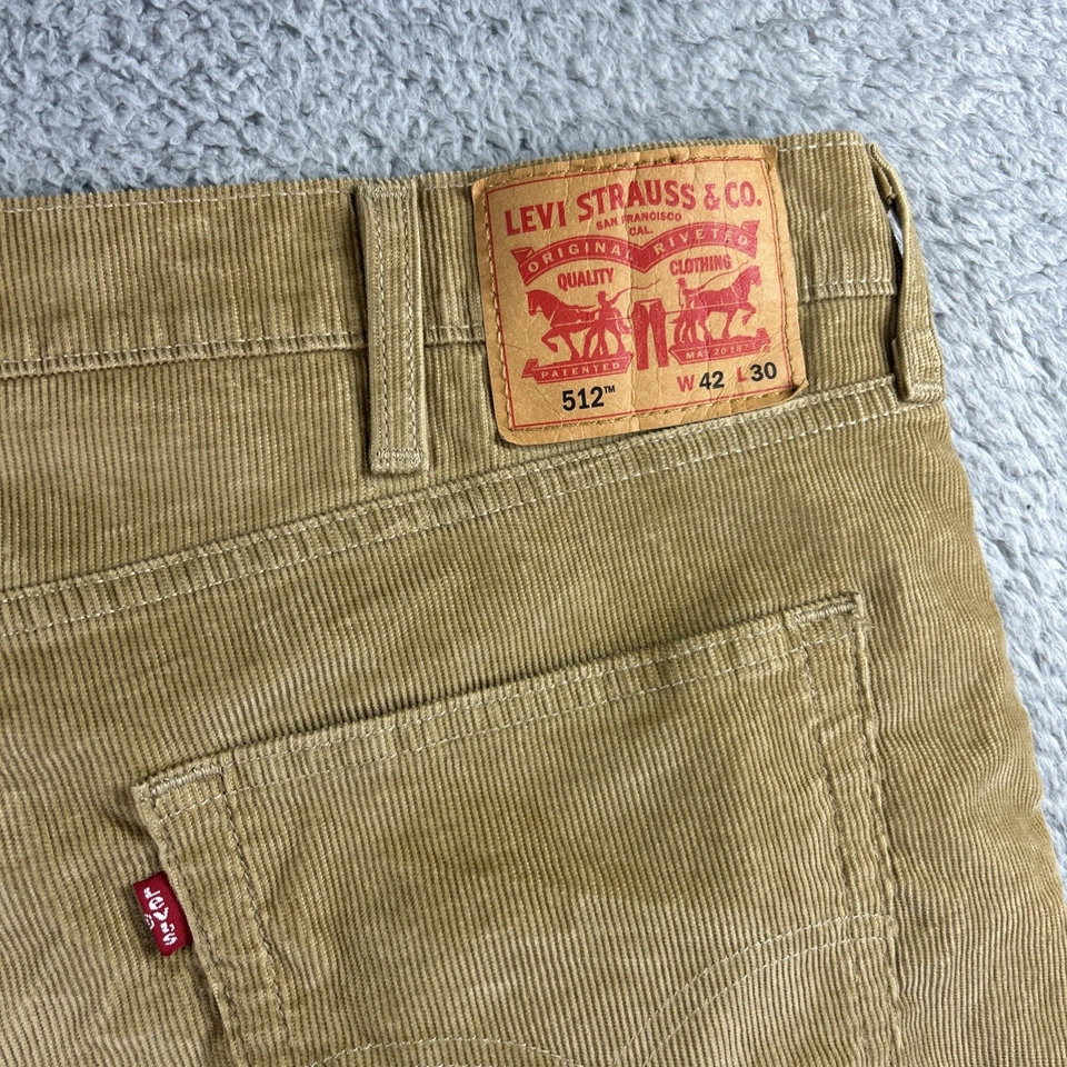 Pantalones de pana Levis 512 para hombre 42x30 marrón caqui cordones ajustados trabajo cónico clásico Foto 3 de 4