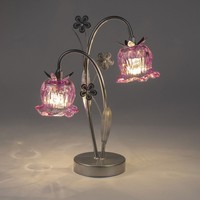 Led Lampe Blume Mit 2 BlüTen H. 36Cm Rosa Mit Timer Metall + Glas Formano F25