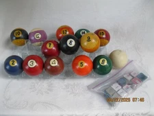 Vintage Used Set Of Billiard/Pool Balls 13 Balls NO 1 Or 11 & 1 Cue Ball & Chalk