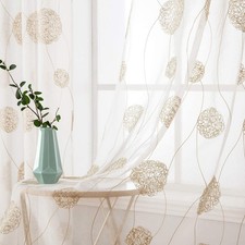 Curtains with floral embroidery, curtains white with gold pattern for living room...