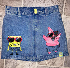 Justice Girls 12-14 Denim A-Line Skort SpongeBob Patrick Elastic Waist Pockets