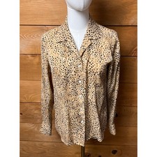 Talbots Petites Pure Silk Leopard Print Button Down Shirt Womens Small Animal