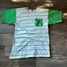 90s Green White Stripe Bandana Pocket T-Shirt Tee Women's Size Large Classic