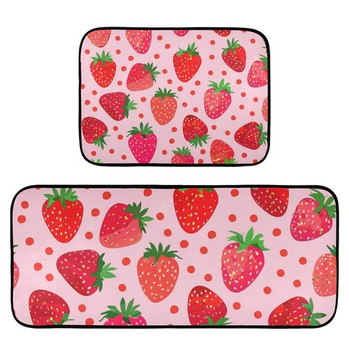 Süße Rosa Erdbeere Küchenteppiche 2er Set, Gepolstert Anti Müdigkeit Küche Ma...