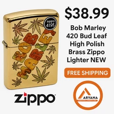 Bob Marley 420 Bud Leaf High Polish Brass Zippo Lighter –Free Shipping