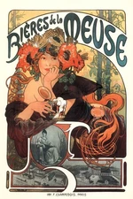 Alphonse Mucha Bieres De Meuse Art Nouveau Vintage Beer Ad French Poster 16x24