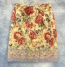 VTG Talbots Women's Skirt 6P Beige Red Floral Linen A-Line Wrap