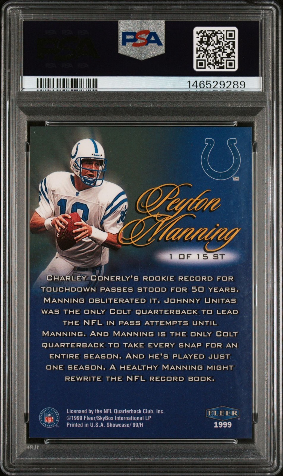 1999 FLAIR SHOWCASE SHRINE TIME #1 PEYTON MANNING - PSA 7 view 2