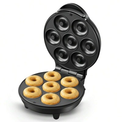 7-Slot Mini Donut Maker 750W Ceramic Nonstick Plates Home Baking Black 120V