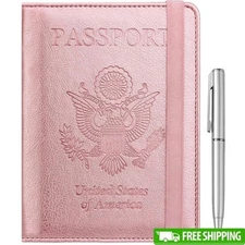 RFID Blocking Passport Wallet Travel Holder Case W/ Card Slots & Elastic Strap