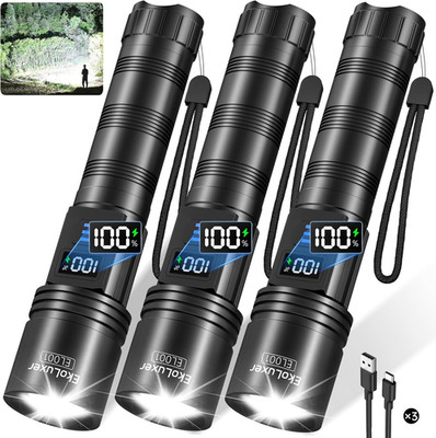 3Pack Rechargeable Flashlights 10000 High Lumens, Super Bright Flashlight with L