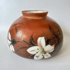 VTG 7” Red W/ Lily Hurricane Lamp Shade Oil Or Electric Milk Glass Dome Light