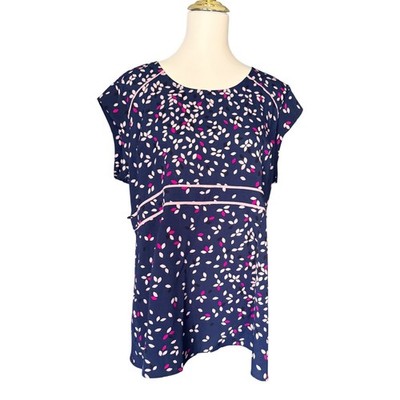 Motherhood Maternity Navy Blue Pink Petal Print Empire Waist Blouse XL 93121