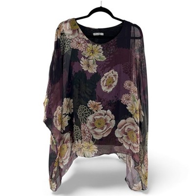 Elena Baldi Dark Floral Silk Overlay Top Y2K Boho Flowy Whimsigoth Fairy Italy L