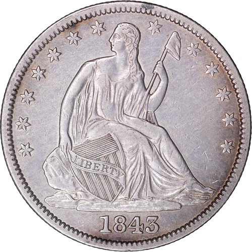 1843 50c Seated Liberty Silver Half Dollar ~ AU Details