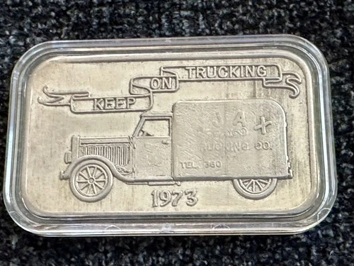 1973 KEEP ON TRUCKING AJAX TRUCKING CO. .999 FINE 1oz SILVER BAR. Madison Mint