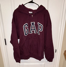 GAP Womens XL Burgundy Full Zip Fleece Hoodie Logo Hooded Pockets