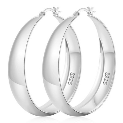 12mm Wide Thick Hoop Earrings 925 Sterling Silver Hoop Earrings for Women Hyp...