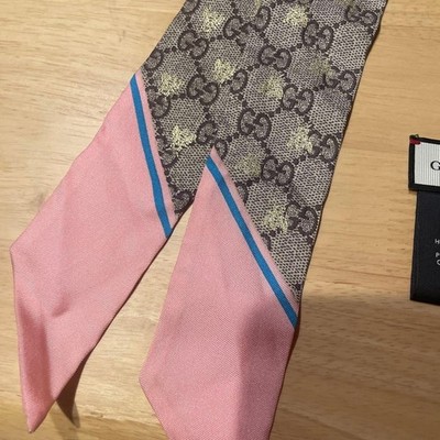 Gucci GG Pattern Silk Skinny Scarf Bee Motif Pre-owned | eBay