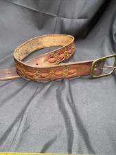 Vintage 1970s 7 GOOFS Tooled Leather Belt Signed Artisan Boho Hippie Small 30