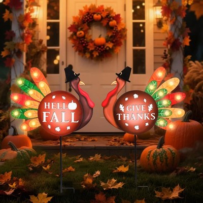 Fall Yard Decor Outdoor Autumn Harvest Garden Stakes with LED Light Autumn Tw...