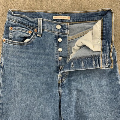 Levis Jeans Womens 28 Blue Medium Wash Button Fly Ribcage Straight Bootcut Leg