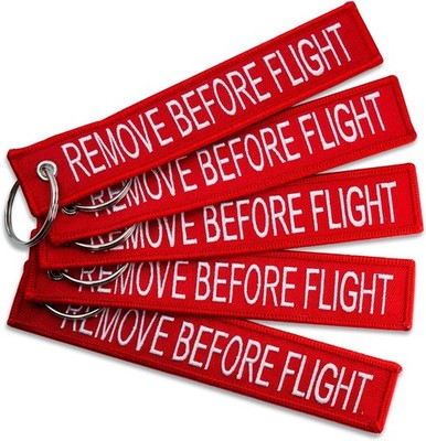 5PCS Car Key Chain Remove before Flight Jet Tag Keychain Both Sides Text Embroid
