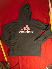 adidas Women's Black Pullover Fleece Hoodie Logo Pocket Regular Fit Size 14