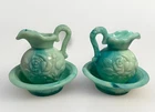 2 Vintage 1971 Avon Jade Green Milk Glass Small Pitchers and Bowls