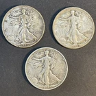 Walking Liberty Half Dollar 90% Silver Coin 3pc Lot 1936, 1943, 1945