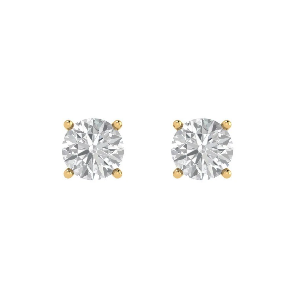 1 ct Round Cut Stud anniversary Earrings 14k Yellow solid Gold Push Back - Image 3 of 4