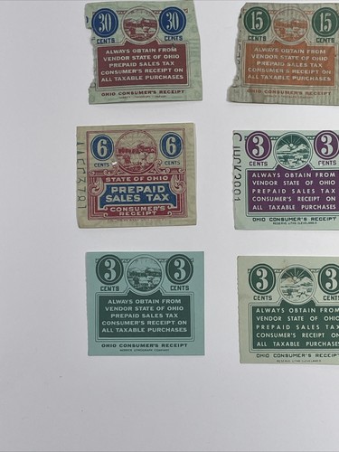 17 Vintage Ohio State Sales Tax Receipt Stamps - Various Denominations - Picture 6 of 7