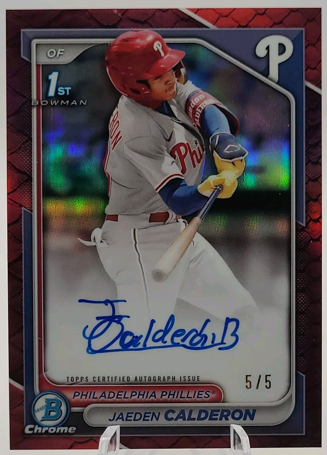 2024 Bowman Chrome Jaeden Calderon Red #'d 5/5 Auto 1st Bowman Red Reptilian SSP
