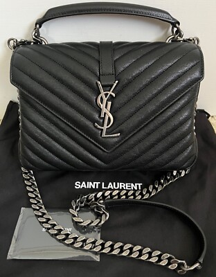 Sac bandoulière à rabat moyen logo matelassé noir collège