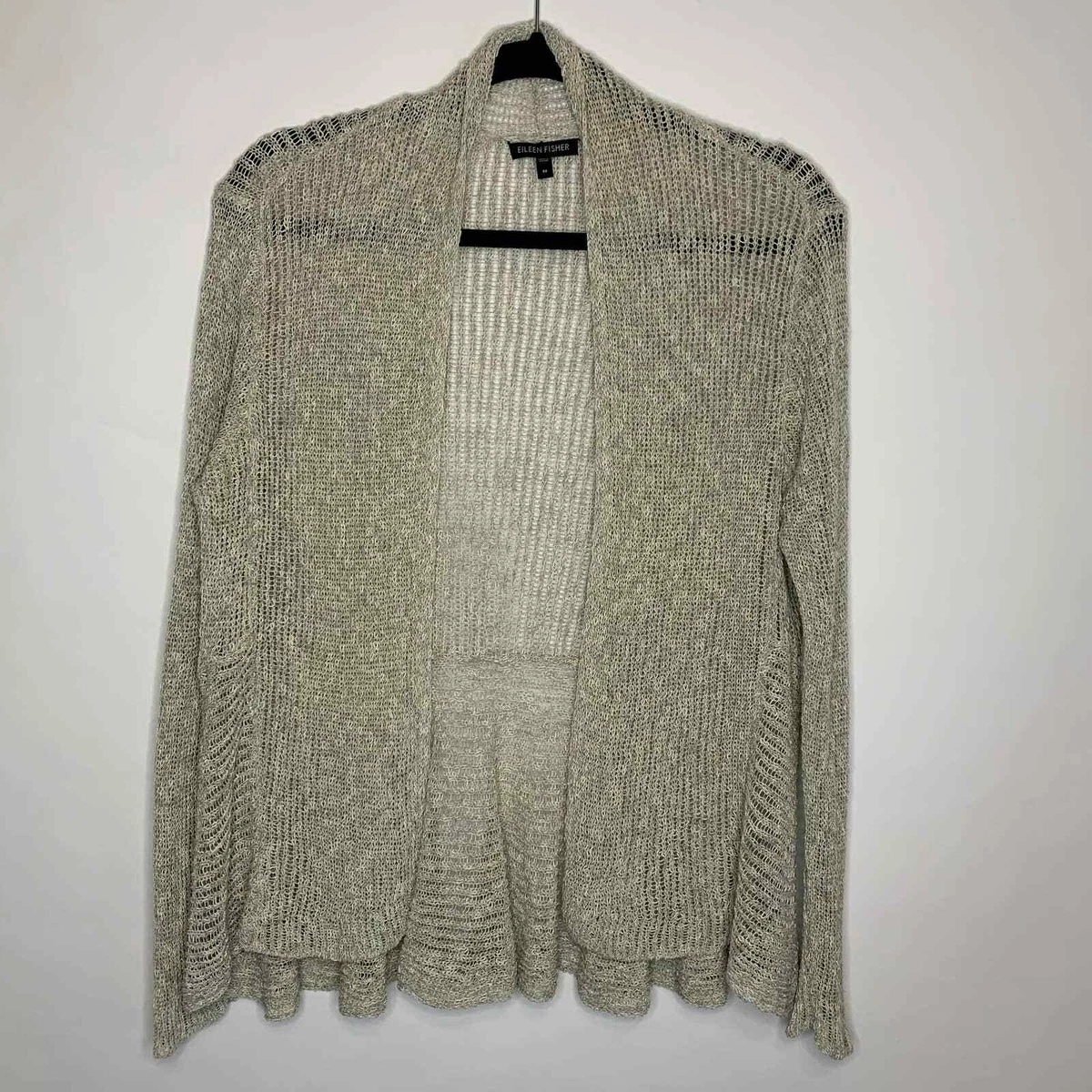 Eileen Fisher Chain Stitch Cardigan Beige Linen/Cotton Med