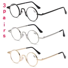 3 PACK Round Retro Reading Glasses Metal Material Readers Eyeglasses +1.0 To+4.0