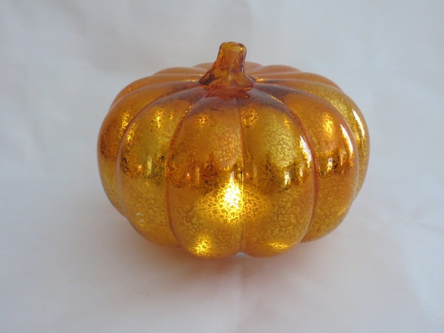 Orange Mercury Glass Lighted Pumpkin w/ Timer Thanksgiving Halloween
