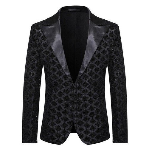 Mens Shiny Rhombic Sequin Suit Blazer Dinner Party Prom Dress Jacket Outwear Top - Picture 16 of 28