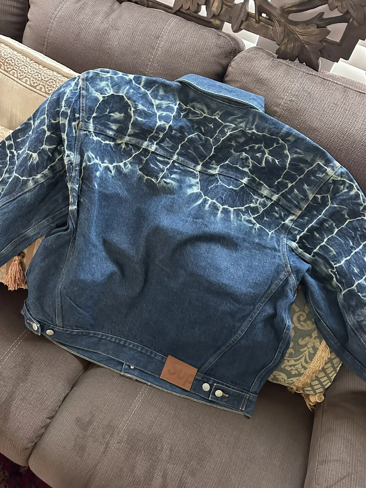 Veste de camionneur en denim Supreme Shibori bleu indigo rigide taille XL neuve EN MAIN